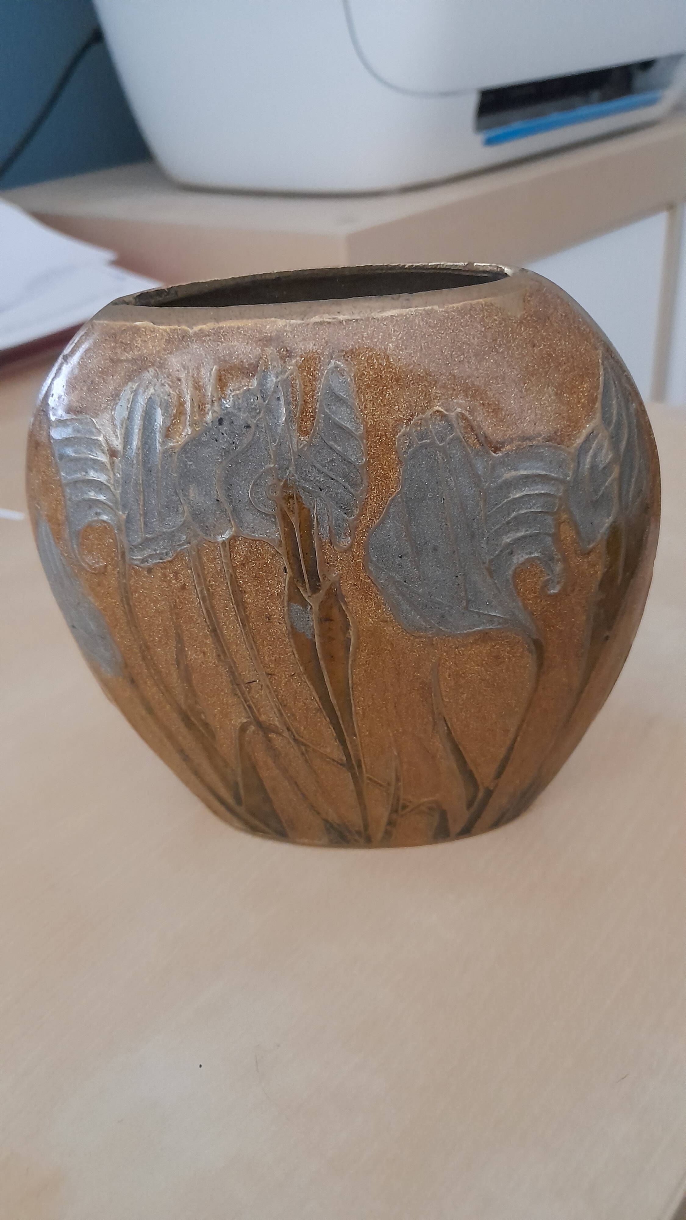 Art Deco style enameled metal vase