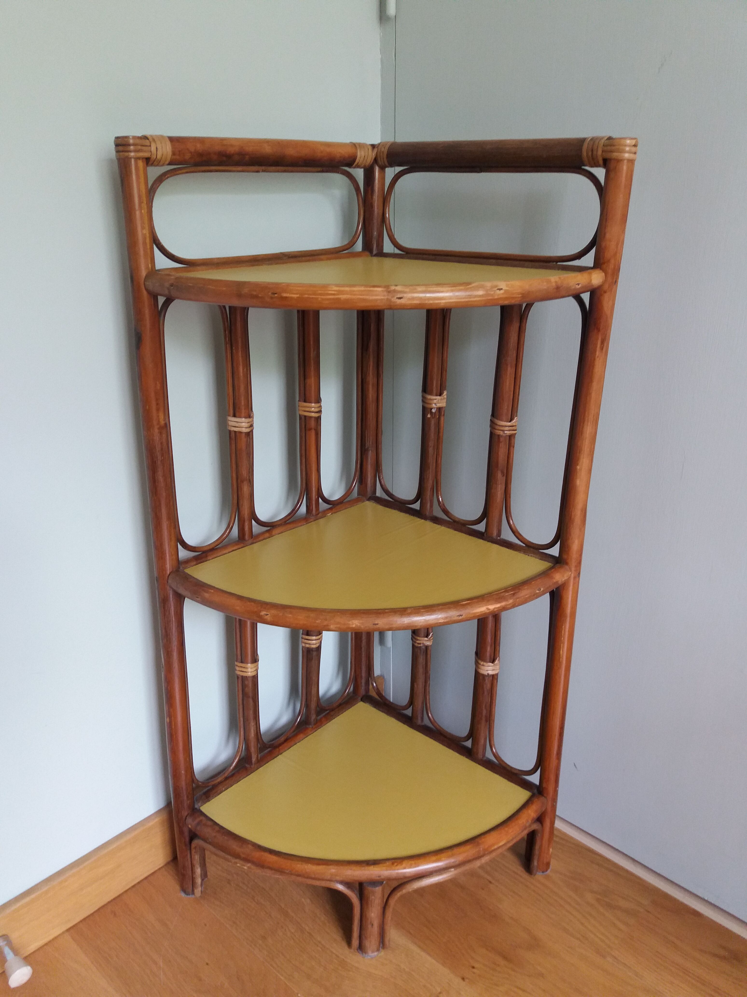 Corner shelf wicker, rattan and wood