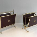 Pair of mahogany and brass magazine racks. Maison Jansen