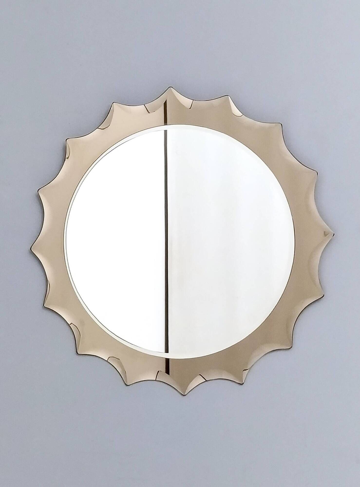 Postmodern Sun Shaped Bronze Wall Mirror in the Style of Cristal Art, Italy