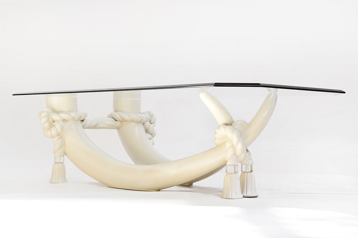 Hollywood regency style faux tusk coffee table, 1980s