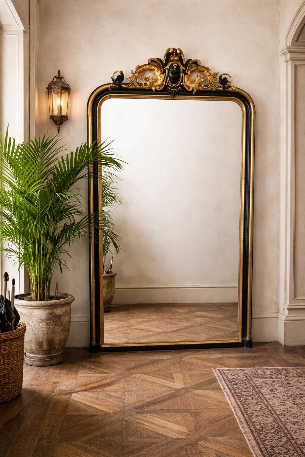Napoleon III mirror from the 19th century with gold leaf, 190cm H