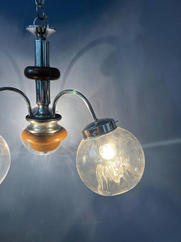 Lustre vintage en verre de Murano transparent avec structure chromée