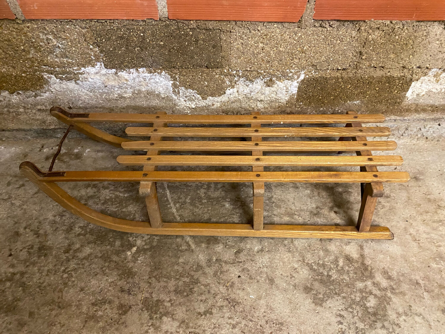 Vintage Davos wooden & metal sled for winter sports