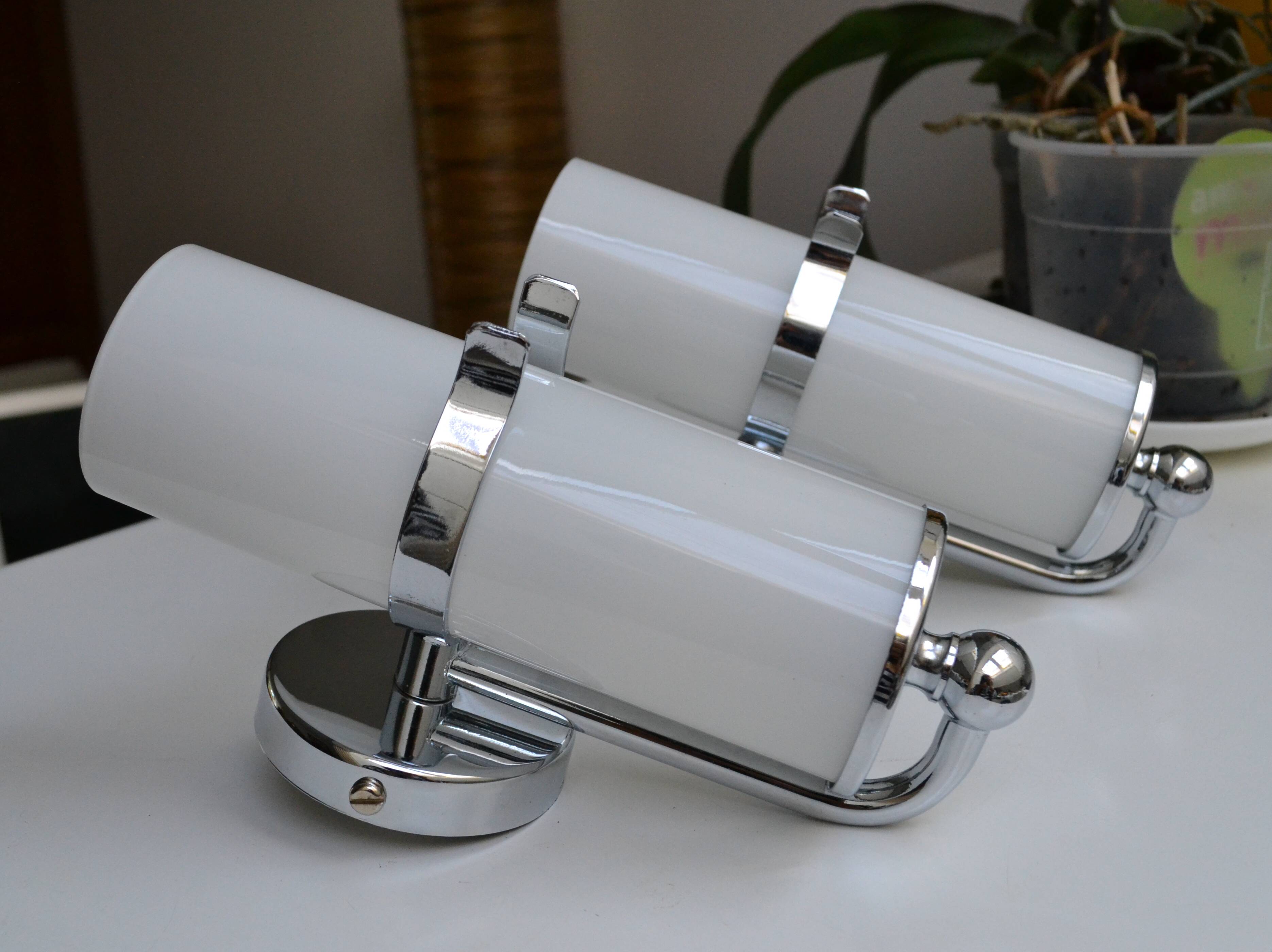 Pair of Delmas opaline and chrome wall lights from the 70s