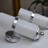 Pair of Delmas opaline and chrome wall lights from the 70s