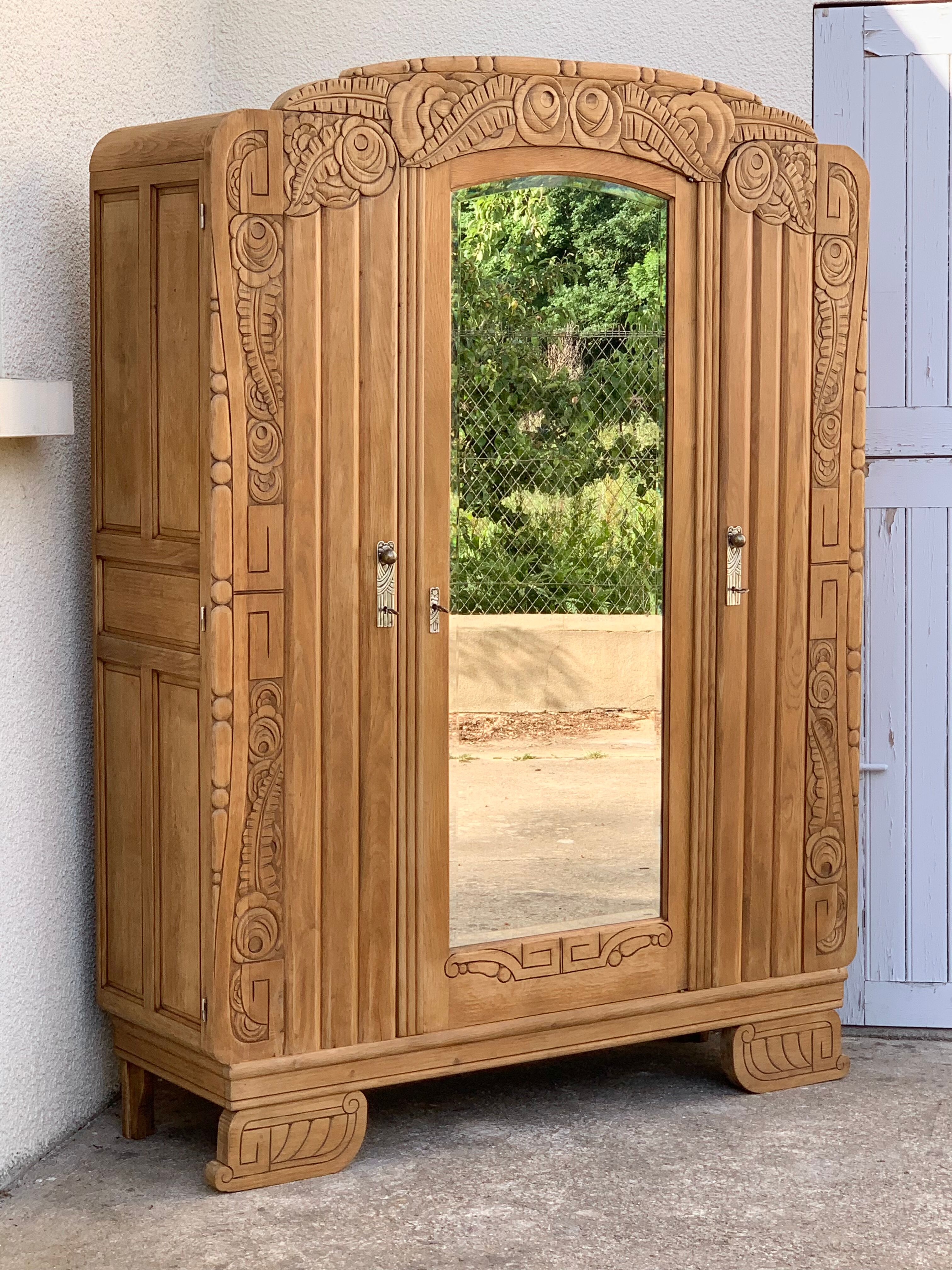 Armoire parisienne art déco chêne massif brut