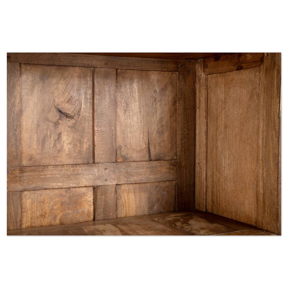 Large glass cabinet with 8 wooden drawers