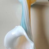Antique large soliflore vase in venetian opaline glass, jack in the pulpit/murano. arum flower collar/triple multi-colored twisted overlay. high 40 cm