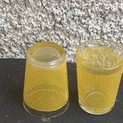 Liqueur set consisting of a glass carafe and 8 small yellow glasses