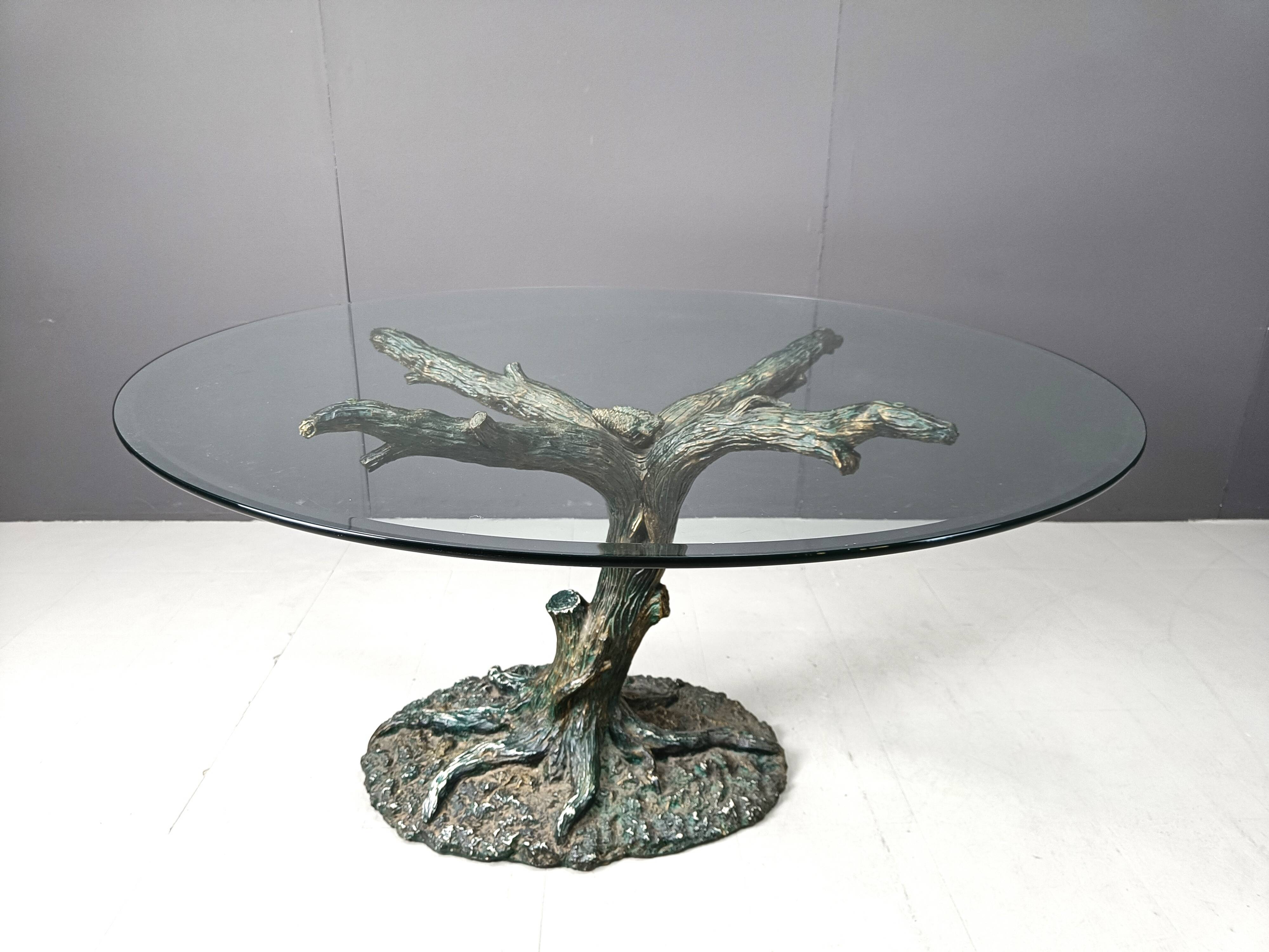 Table à manger vintage en forme d'arbre sculpté, années 1970