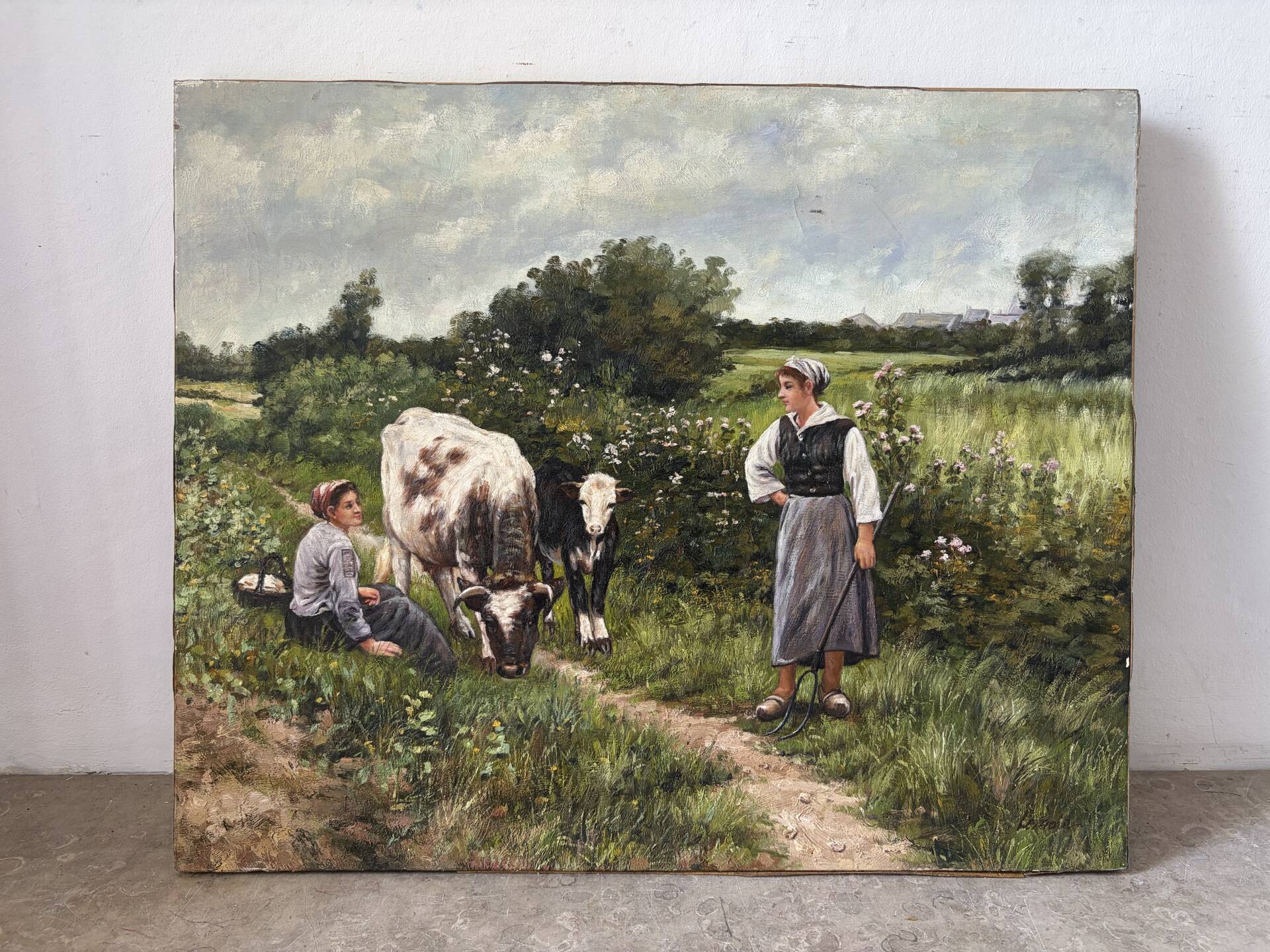 The well-kept cows, landscape, oil on canvas signed.