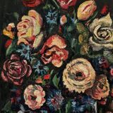 Oil on cardboard by JP Ducas still life with flowers 20th century