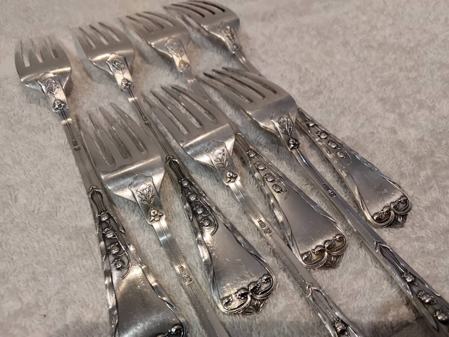 7 forks 800 silver Swiss goldsmith Jezler model Muguet