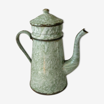 COFFEE MAKER ENAMELLED IN TOLE DECOR MARBLE WHITE AND GREEN
