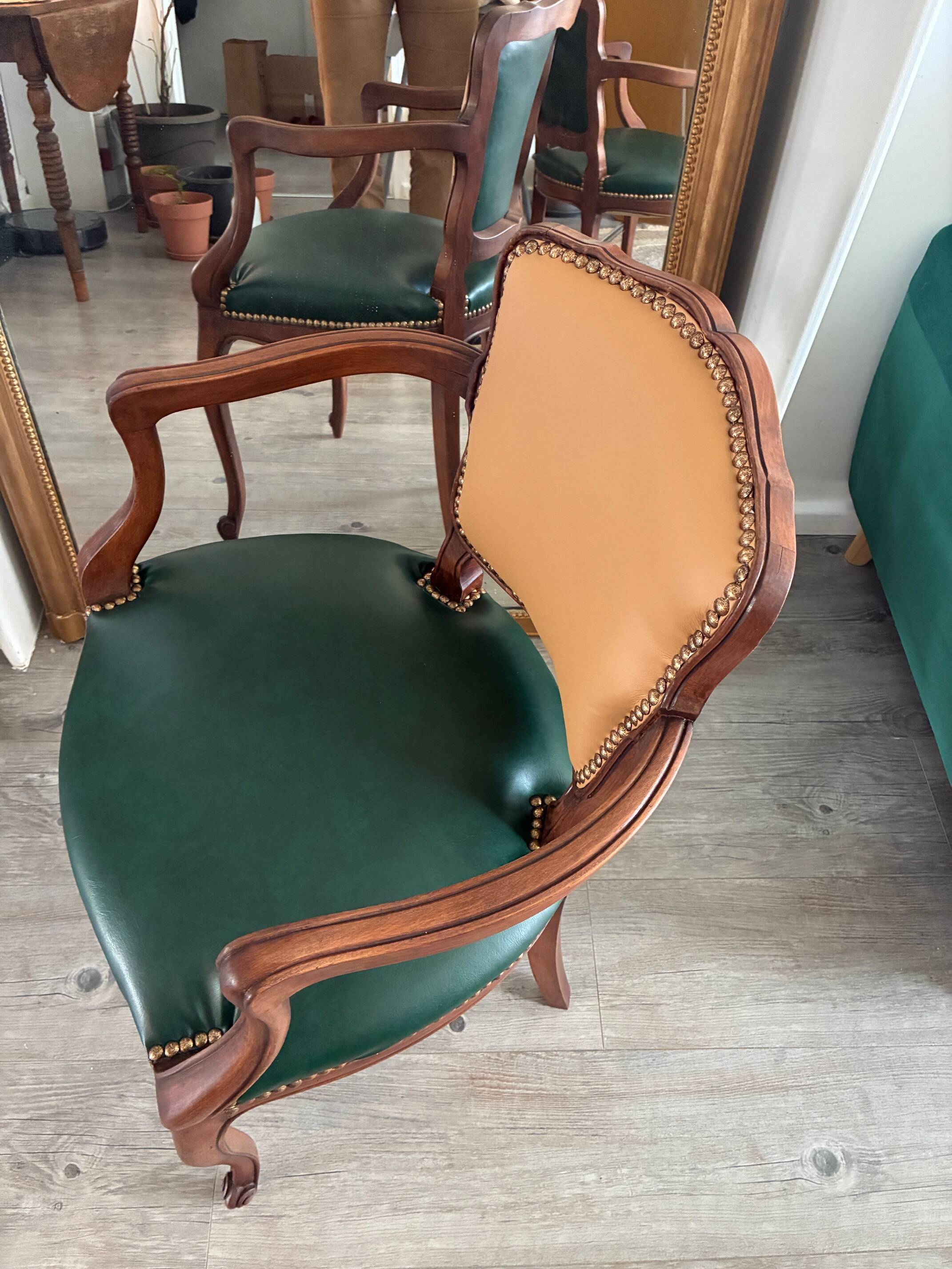 Pair of newly upholstered cabriolet armchairs
