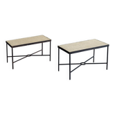 Set of 2 minimalist metal side tables with plaster-fiber tops