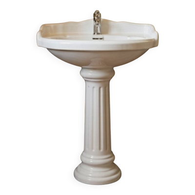 Lavabo sur colonne rétro en céramique blanche – Style Art Déco / Neo-C