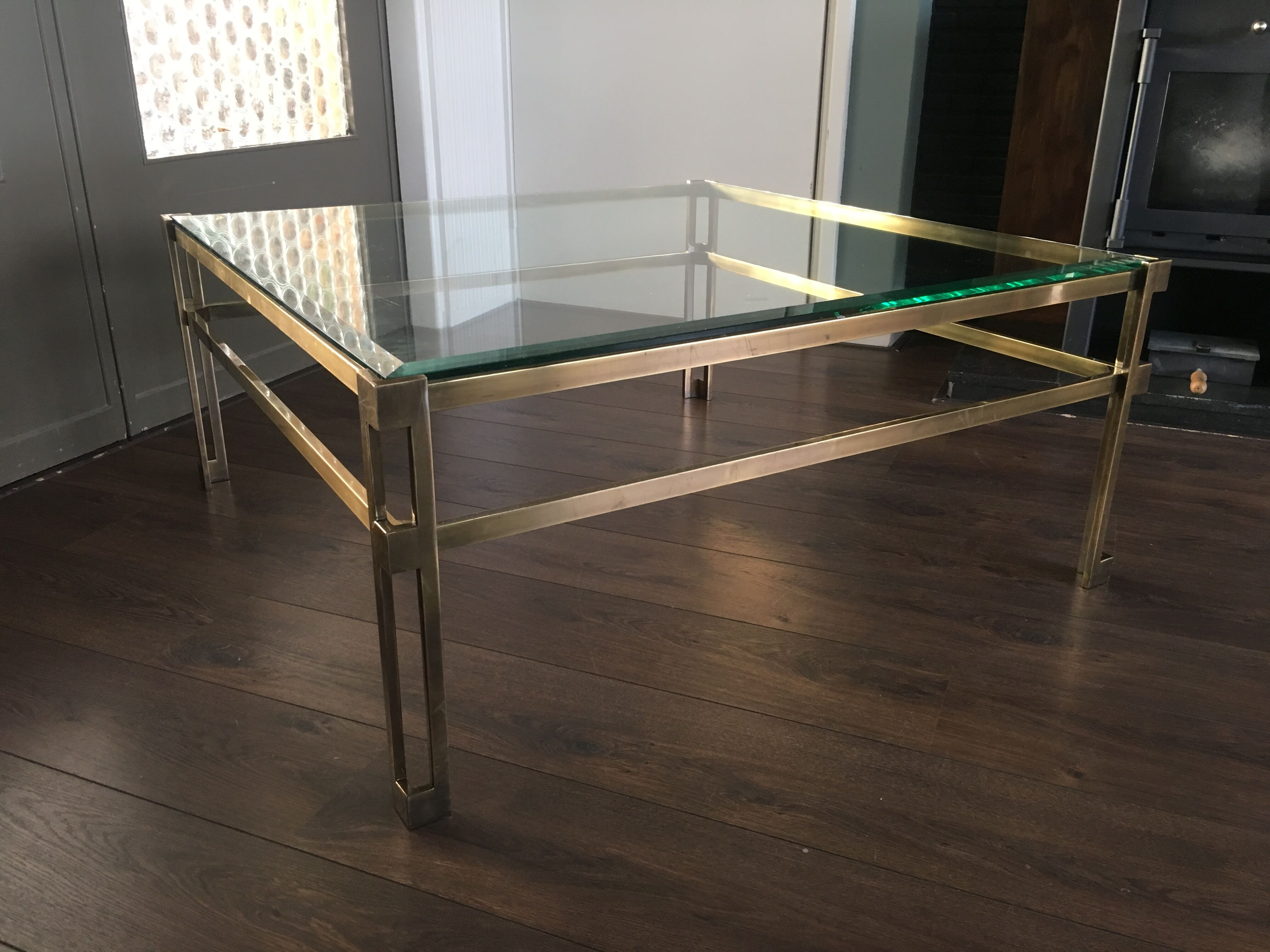 Vintage hollywood regency square brass coffee table