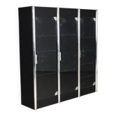 Vitrine vintage en métal chromé et verre fumé, design années 1970