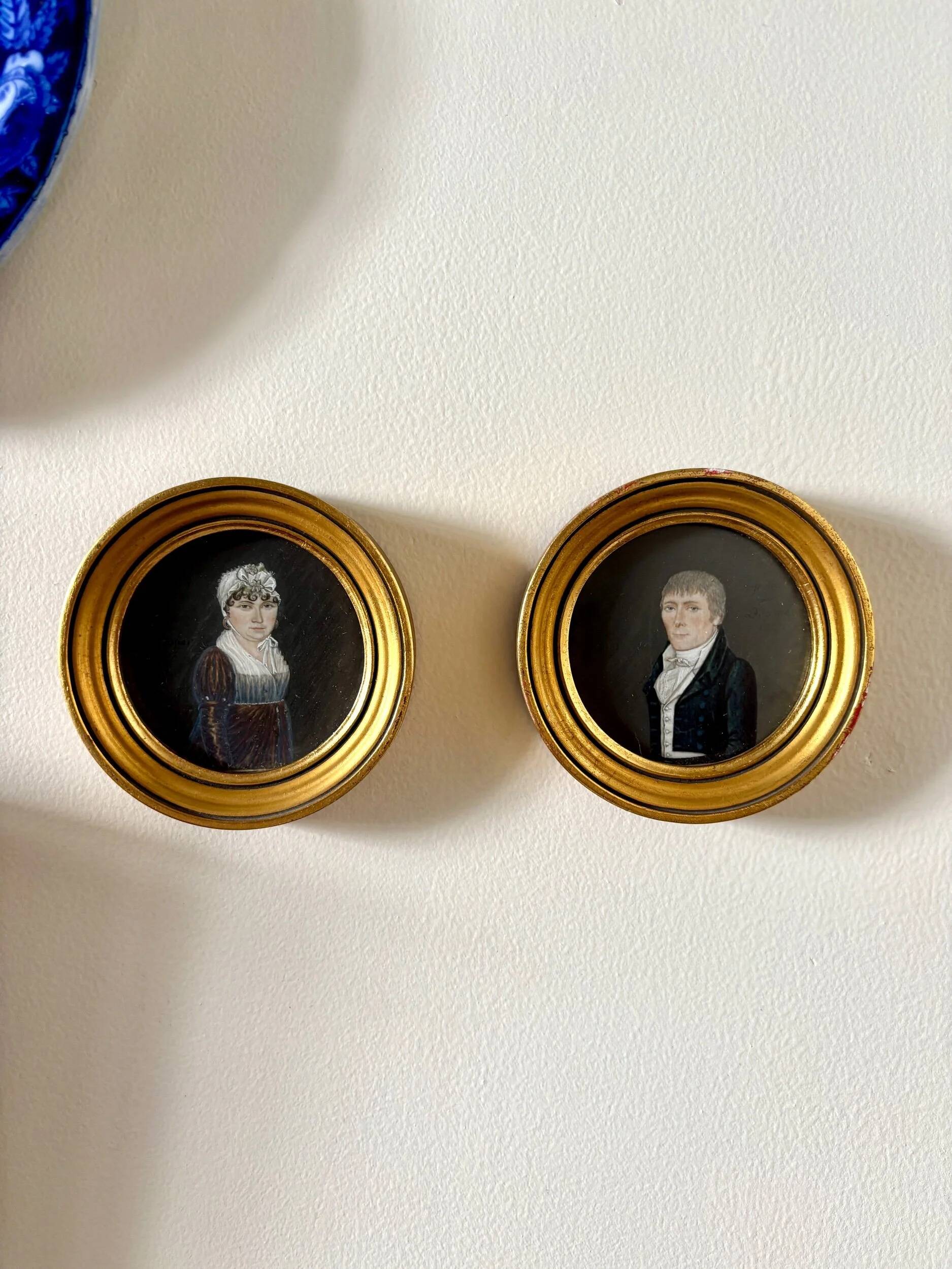 2 portraits, oil painting with gilt wood frames by Prosper, 1807