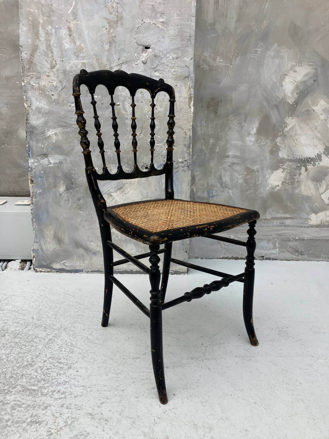 Napoleon III chair in blackened wood and cane