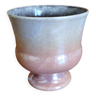 Strehla Germany Vintage Ceramic Iridescent Pink Flowerpot Vase