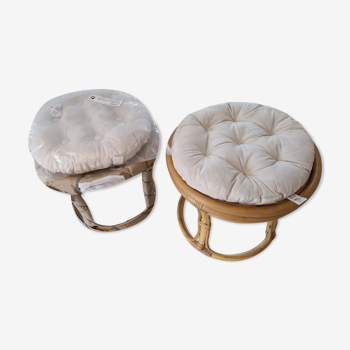 Paire de poufs en rotin et bambou