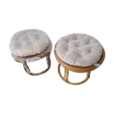 Pair of rattan and bamboo poufs