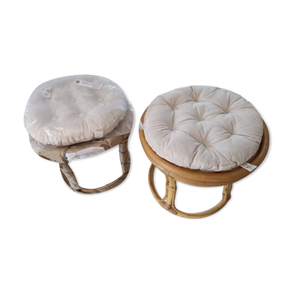 Pair of rattan and bamboo poufs