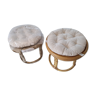 Pair of rattan and bamboo poufs