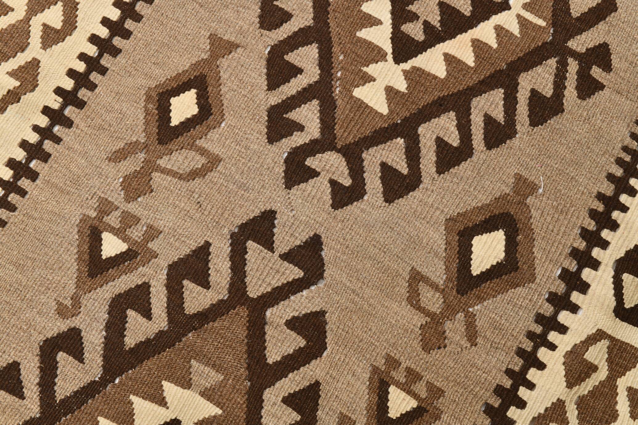 3x6 Brown Cream Handmade Antique Vintage Rug, 103x192Cm