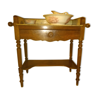 Table de toilette ancienne avec 3 accessoires