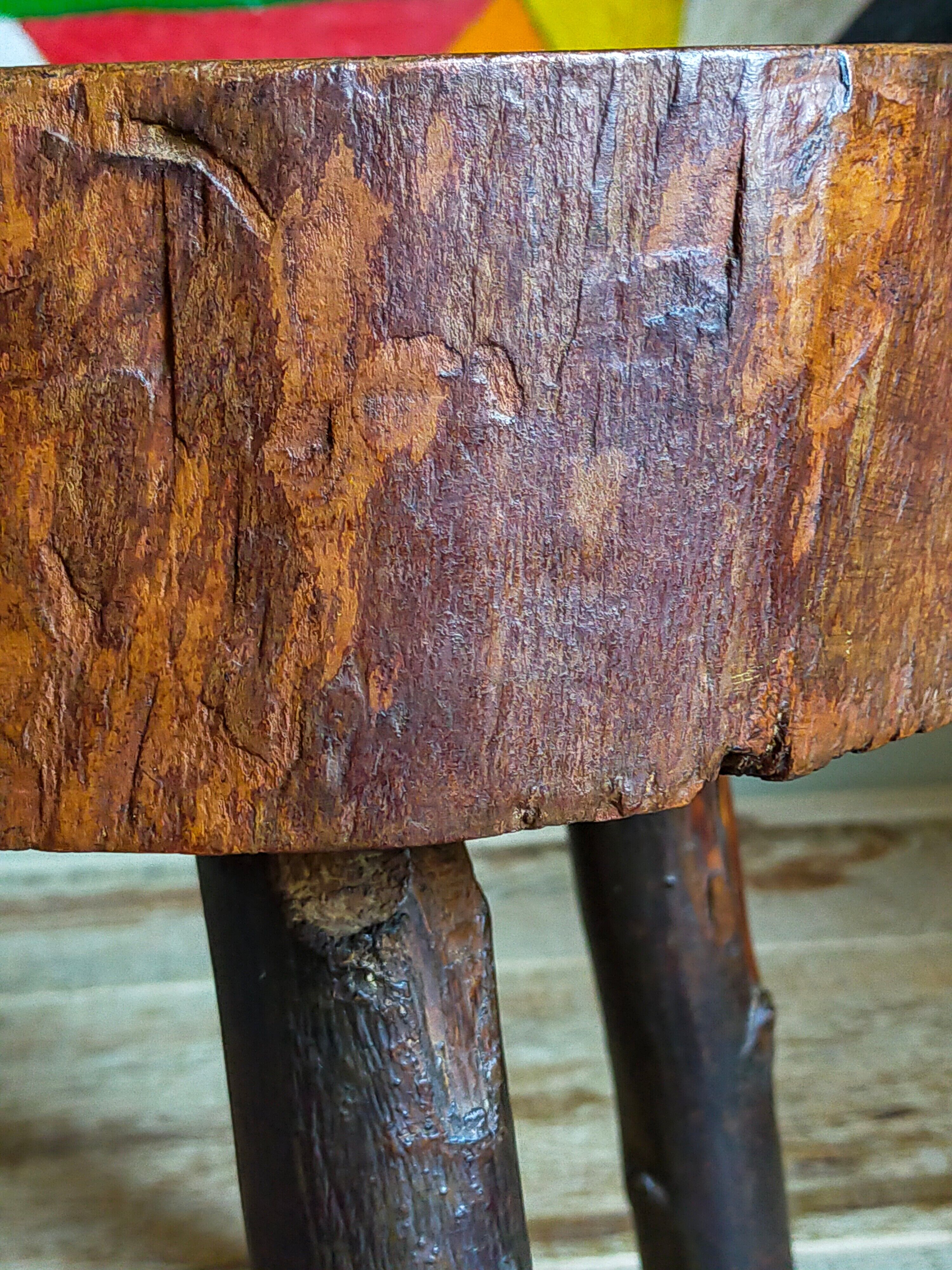 Brutalist tripod stool vintage folk art