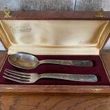 Antique Cutlery Fork & Spoon Silver Metal + Vintage Box Set #B337