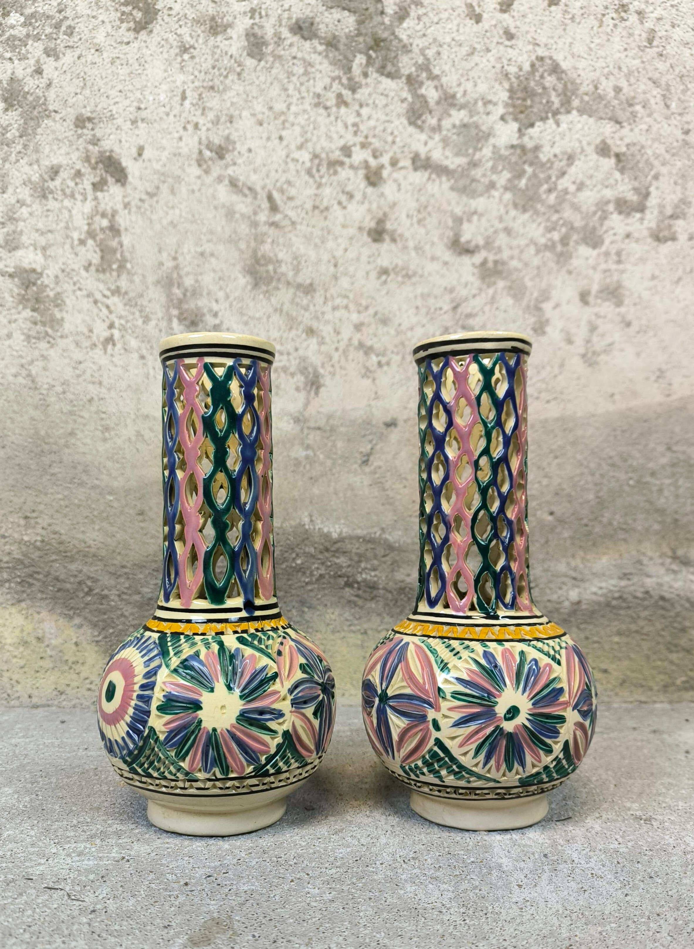 Pair of vintage openwork vases