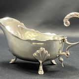 English George III style silver plated tripod sauce boat