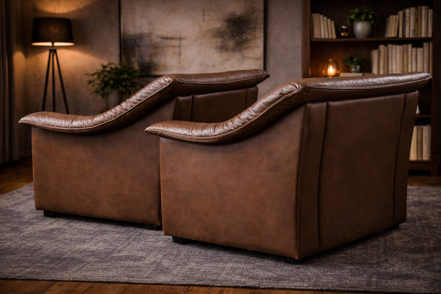 Vintage Pair of Brown Leather Lounge Armchairs — Second Half of the 20th