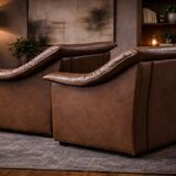 Vintage Pair of Brown Leather Lounge Armchairs — Second Half of the 20th