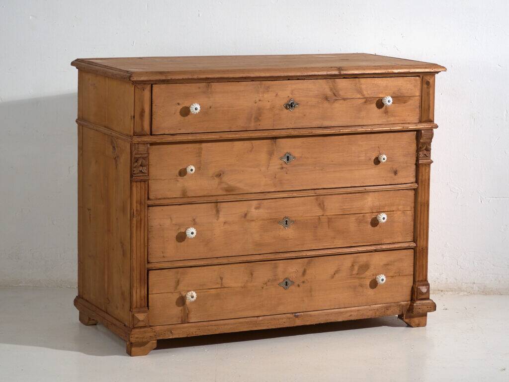 Antique solid pine chest of drawers – European rustic chest of drawers – circa 1900