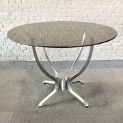Round dining table - smoked glass & brushed aluminum base