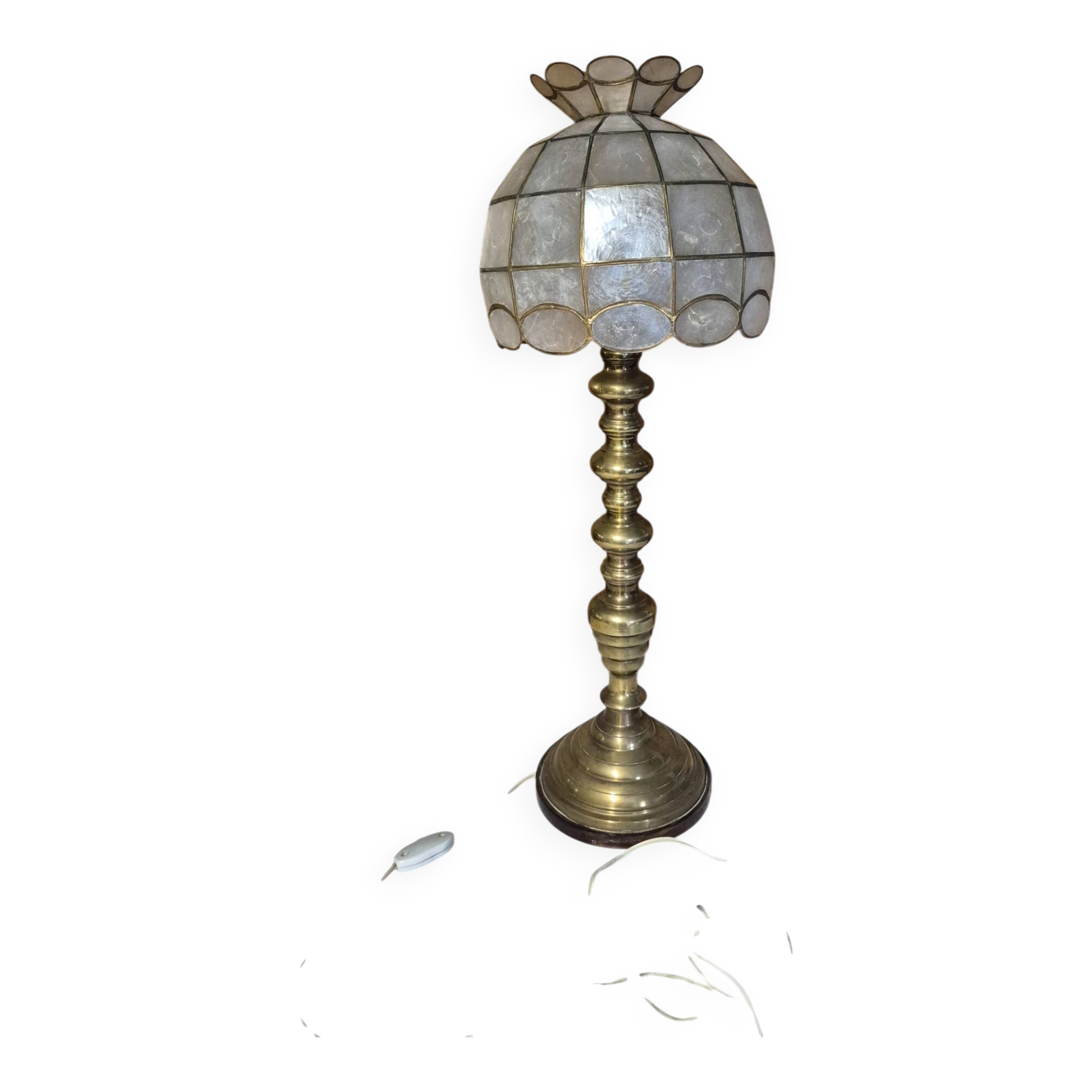 vintage brass lamp with a mother-of-pearl shade art deco