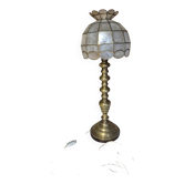 vintage brass lamp with a mother-of-pearl shade art deco