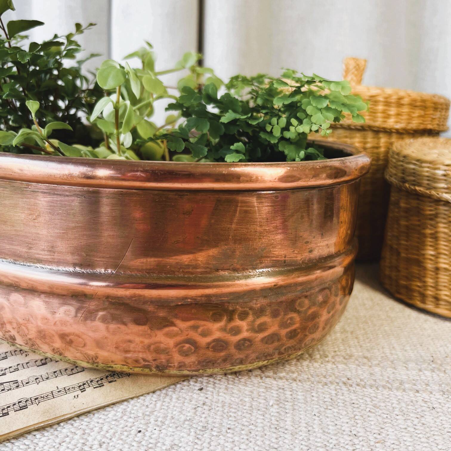 Oval hammered copper planter