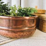 Oval hammered copper planter