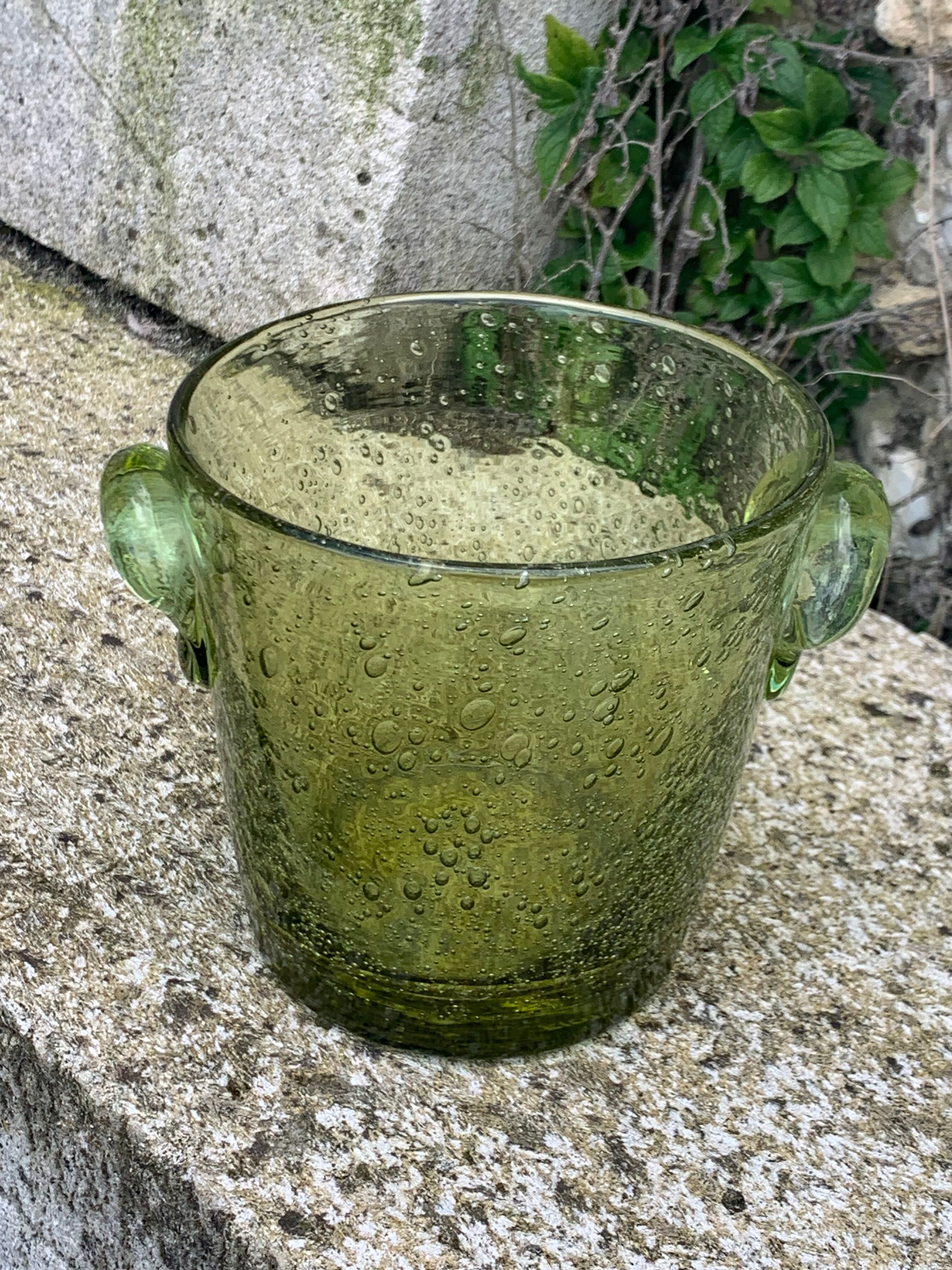 Blown glass ice bucket signed Biot Collector