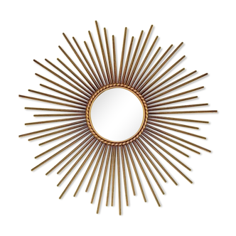 Miroir soleil Chaty Vallauris 70 x 70 cm signé en métal doré vintage années 50/ 60