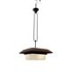 1950s Wood, Bronze & Opaline Glass Pendant Light