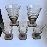 Set of 5 glasses in art deco smoked glass 30s