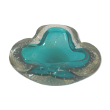 Sommerso ashtray, in bubble glass lined blue from Murano